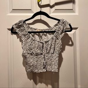 LA Hearts Green Floral Smocked Keyhole Top